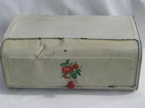 red tomato 1940s metal bread boxes|Vintage Metal Bread Box for sale .